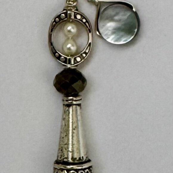 Necklace handmade silver carved cone clear gray crystal pearls OOAK - Picture 7 of 7